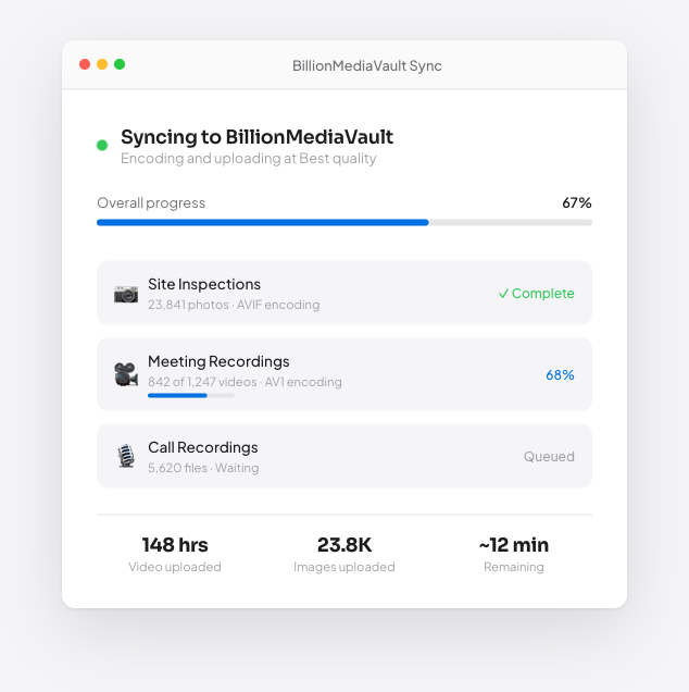 Upload progress screen